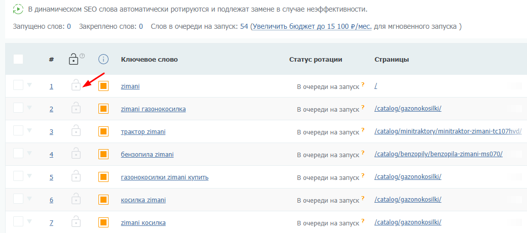 Как закрепить ключевые слова в списке продвигаемых запросов